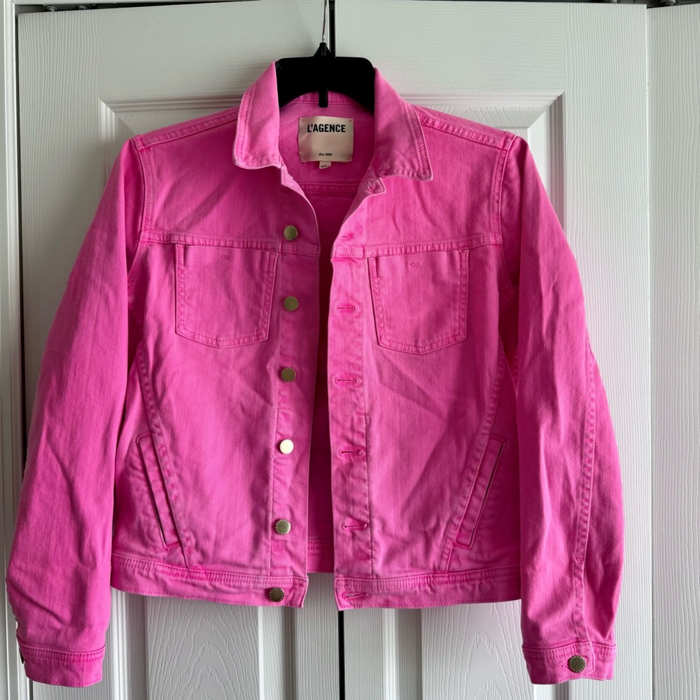 L'AGENCE Mack Oversized Denim Jacket Shocking Pink
